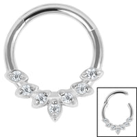 Steel Claw Set Jewelled Laurel Hinged Clicker Ring
