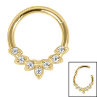 Steel Claw Set Jewelled Laurel Hinged Clicker Ring
