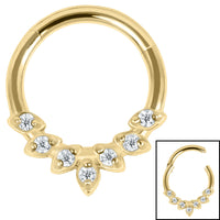 Steel Claw Set Jewelled Laurel Hinged Clicker Ring