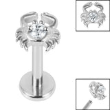 Titanium Internally Threaded Labrets 1.2mm - Steel Jewelled Crab