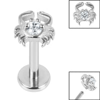 Titanium Internally Threaded Labrets 1.2mm - Steel Jewelled Crab
