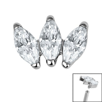 Titanium Claw Set 3 CZ Jewel Marquise Fan for Internal Thread shafts in 1.2mm