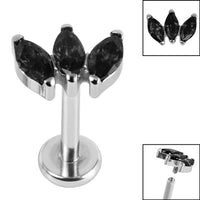 Titanium Internally Threaded Labrets 1.2mm - Titanium Claw Set 3 CZ Jewel Marquise Fan