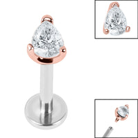 Titanium Internally Threaded Labrets 1.2mm - Steel Claw Set Jewelled Pear Cut
