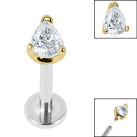 Titanium Internally Threaded Labrets 1.2mm - Steel Claw Set Jewelled Pear Cut