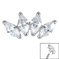 Titanium Claw Set 4 CZ Jewel Marquise Fan for Internal Thread shafts in 1.2mm
