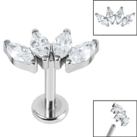 Titanium Internally Threaded Labrets 1.2mm - Titanium Claw Set 4 CZ Jewel Marquise Fan