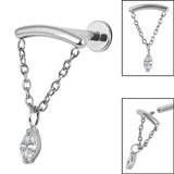 Titanium Internally Threaded Labrets 1.2mm - Titanium Jewelled Marquise Chain Loop