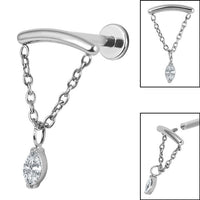 Titanium Internally Threaded Labrets 1.2mm - Titanium Jewelled Marquise Chain Loop