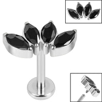 Titanium Internally Threaded Labrets 1.2mm - Titanium Claw Set 4 CZ Jewel Marquise Fan