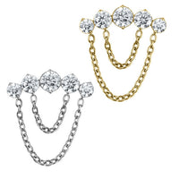 Titanium Internally Threaded Labrets 1.2mm - Double Chain Floating 5 Jewelled Curve