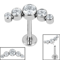 Titanium Threadless Labrets - Titanium (Bend-fit) (Infinity) Bezel Set 5 Jewel Crescent