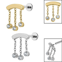 Titanium Internally Threaded Labrets 1.2mm - Titanium 3 Jewel Chain Drop
