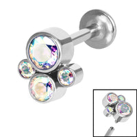Titanium Internally Threaded Labrets 1.2mm - Infinity Titanium Bezel Set Jewelled Cluster