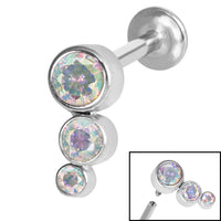 Titanium Internally Threaded Labrets 1.2mm - Infinity Titanium Bezel Set Jewelled Triple Curve