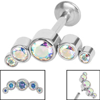 Titanium Internally Threaded Labrets 1.2mm - Infinity Titanium 5 Bezel Set Jewelled Crescent