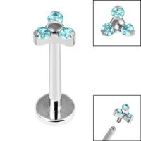 Titanium Internally Threaded Labrets 1.2mm - Titanium Claw Set CZ Jewelled Mini Trinity