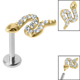 Titanium Internally Threaded Labrets 1.2mm - Steel Claw Set Jewelled Snake