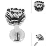 Titanium Internally Threaded Labrets 1.2mm - Steel Lion Head