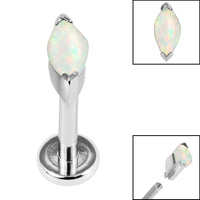 Titanium Internally Threaded Labrets 1.2mm - Steel Single Marquise Opal
