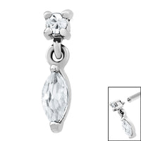 Steel Jewelled Solitaire with Marquise Drop Gem for Internal Thread shafts in 1.2mm