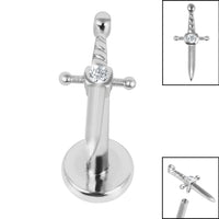 Titanium Internally Threaded Labrets 1.2mm - Steel Mini Jewelled Dagger