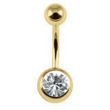 Gold Steel Single Jewelled Belly Bar