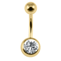 Gold Steel Single Jewelled Belly Bar