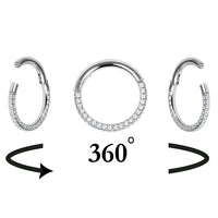 Titanium Pave Set 3 Sided Jewelled Hinged Clicker Ring