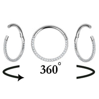 Titanium Pave Set 3 Sided Jewelled Hinged Clicker Ring