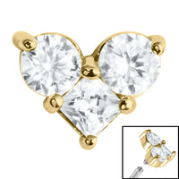 Steel Claw Set CZ Trio Jewelled Heart for Internal Thread shafts in 1.2mm
