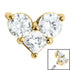 Steel Claw Set CZ Trio Jewelled Heart for Internal Thread shafts in 1.2mm