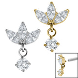 Titanium Marquise Triple Jewelled Fan with Solitaire for Internal Thread shafts in 1.2mm