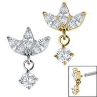 Titanium Marquise Triple Jewelled Fan with Solitaire for Internal Thread shafts in 1.2mm