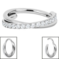 Titanium Pave Set Jewelled Crossover Hinged Clicker Ring