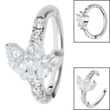 Steel Huggie Belly Clicker Ring - Marquise Jewelled Fan