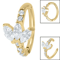 Steel Huggie Belly Clicker Ring - Marquise Jewelled Fan