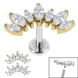 Titanium Internally Threaded Labrets 1.2mm - Titanium Claw Set 7 CZ Jewelled Marquise Crown