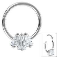 Steel Claw Set Art Deco Baguette Jewelled Hinged Clicker Ring