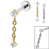 Titanium Internally Threaded Labrets 1.2mm - Titanium Claw Set Double Jewelled Chain Drop