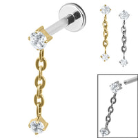 Titanium Internally Threaded Labrets 1.2mm - Titanium Claw Set Double Jewelled Chain Drop