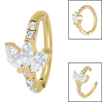 Steel 3 Jewel Marquise Fan Hinged Clicker Ring