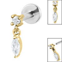 Titanium Internally Threaded Labrets 1.2mm - Steel Solitaire with Marquise Drop Gem