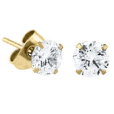 Gold Steel Ear Stud Earrings - Claw Set Jewelled