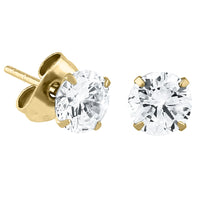 Gold Steel Ear Stud Earrings - Claw Set Jewelled