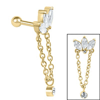 Steel Marquise Fan Chain Drop Solitaire Micro Bar