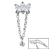 Steel Marquise Jewelled Fan Chain Drop  for Internal Thread shafts in 1.2mm