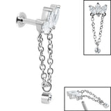 Titanium Internally Threaded Labrets 1.2mm - Steel Marquise Fan Chain Drop Solitaire