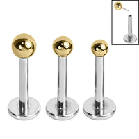 Titanium Threadless Labrets - Gold Plated Titanium (Bend-fit) Balls
