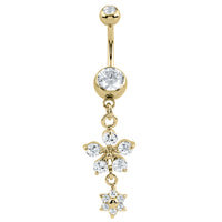 Belly Bar - Steel Jewelled Drop Flowers